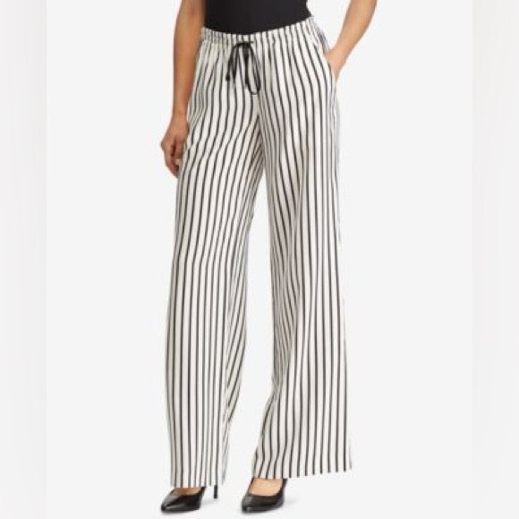 Ralph Lauren Women's pull on black striped baggy pants #MB1 elastic waist band - Picture 1 of 3